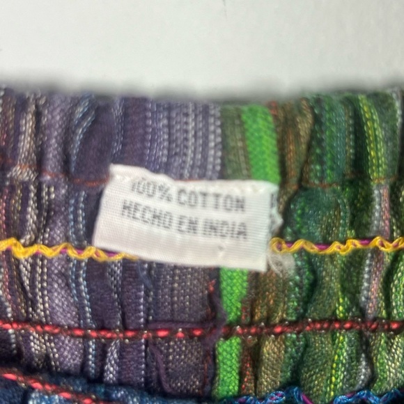 Harem Striped Swirl Embroidered India Cotton Hippie Festival Pants Medium - Picture 5 of 6